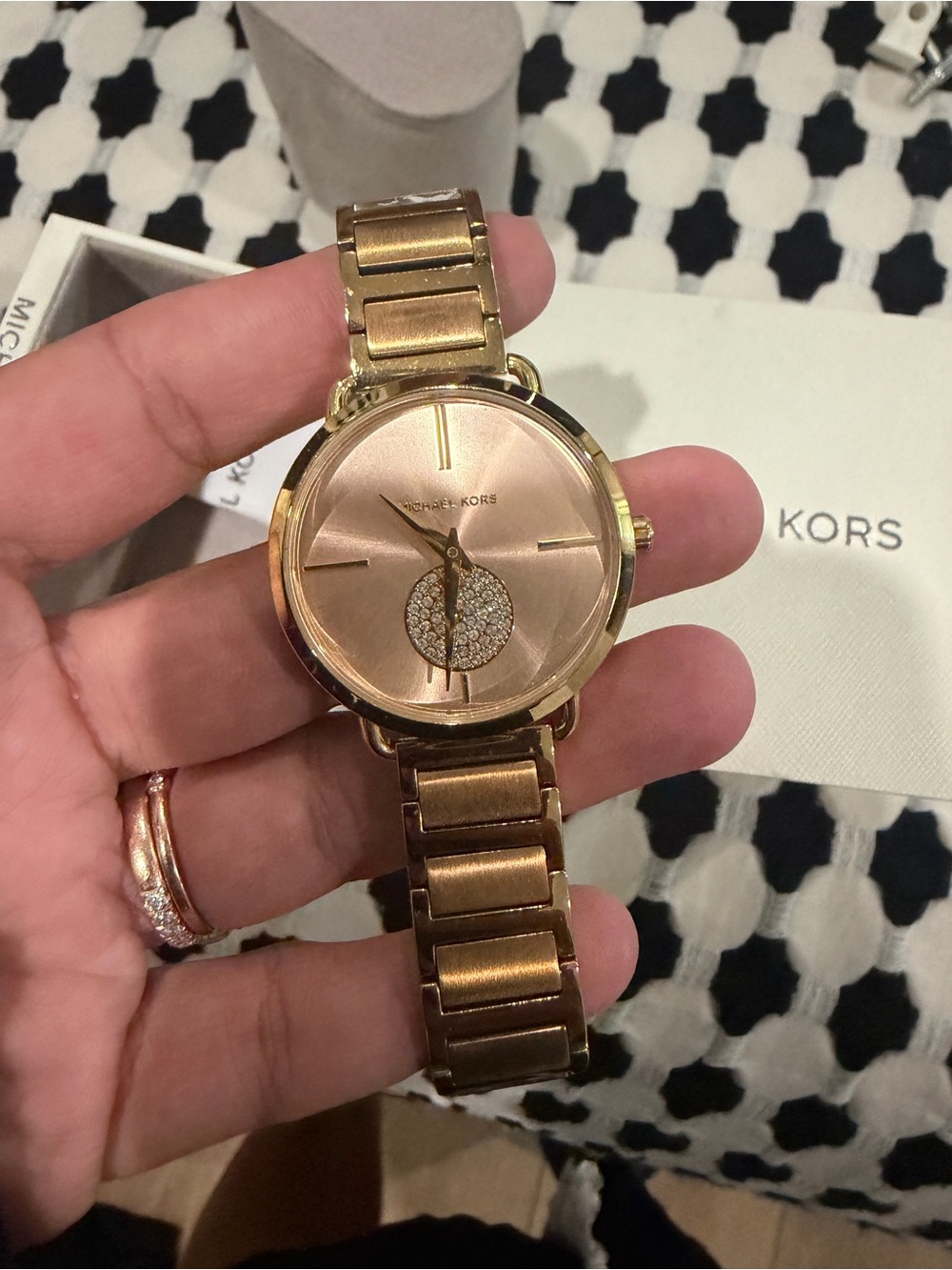 Michael Kors Rose Gold Tone Bracelet Watch with Crystal Accent